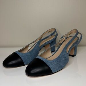 The GAP Cap Toe Denim Slingback Heels